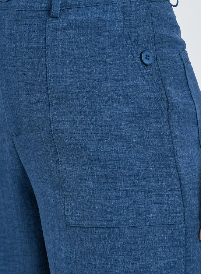 Styli Women Blue Linen Look Wide Leg Trousers